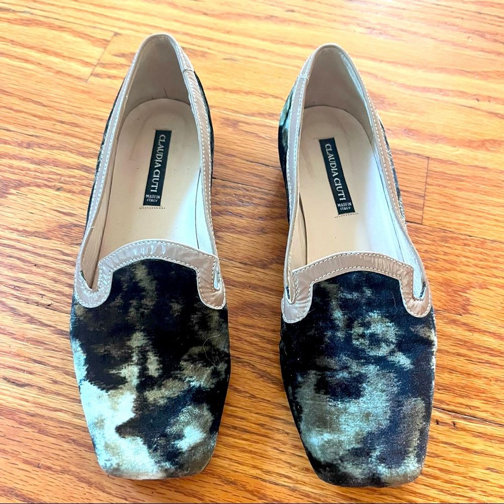 Vintage Claudia Ciuti Square Toe Marble Tye Die Fur Leather Flats 6